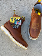 Patron Men’s Chelsea Work Boots, Floater Leather with Cream Wedge Sole, Square Toe - Honey Brown