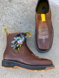 Patron Men’s Chelsea Work Boots, Leather with Black Rubber Sole, Square Toe - Ochre Brown