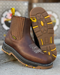 Patron Men’s Chelsea Work Boots, Leather with Black Rubber Sole, Square Toe - Ochre Brown