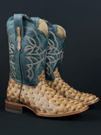 Reywelt Men's Ostrich Print Square Toe Cowboy Boots – Tan
