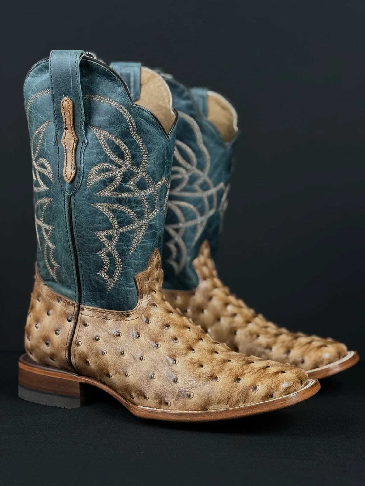 Reywelt Men's Ostrich Print Square Toe Cowboy Boots – Tan