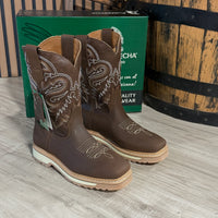 Patron Men’s Cowboy Work Boots, Crazy Horse Leather with Steel Toe and Embroidered Shaft, Square Steel Toe - Brown
