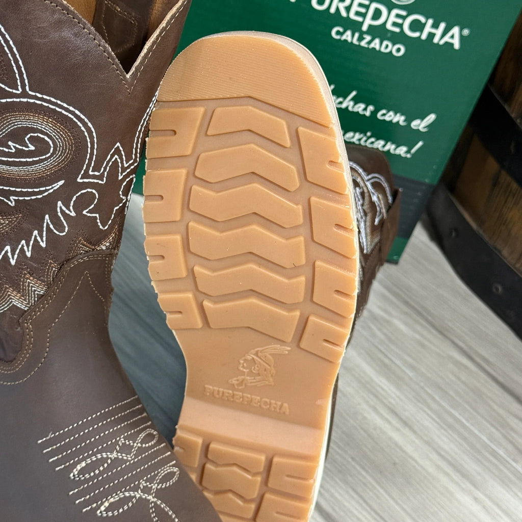 Patron Men’s Cowboy Work Boots, Crazy Horse Leather with Steel Toe and Embroidered Shaft, Square Steel Toe - Brown