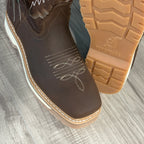Patron Men’s Cowboy Work Boots, Crazy Horse Leather with Steel Toe and Embroidered Shaft, Square Steel Toe - Brown