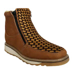 White Diamonds Men's Two-Tone Woven Leather Zip Ankle Boots – Tan