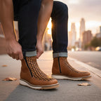 White Diamonds Men's Two-Tone Woven Leather Zip Ankle Boots – Tan