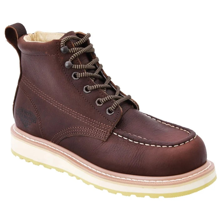 White Diamonds Men's Leather Moc-Toe Work Boots – Brown