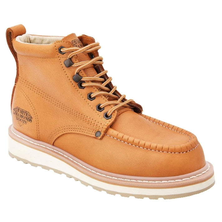 White Diamonds Men's Leather Moc-Toe Work Boots – Light Brown