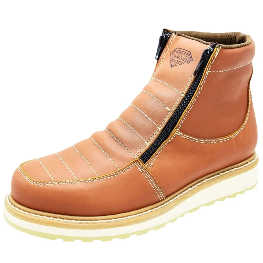 White Diamonds Men's Leather Zip Work Boots – Tan