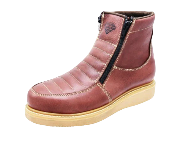 White Diamonds Men's Leather Zip Work Boots – Brown