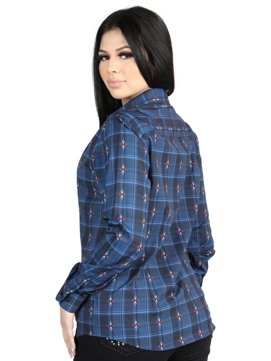 El General Womens  -  Casual Long-Sleeve Shirt - Black/Blue 44721