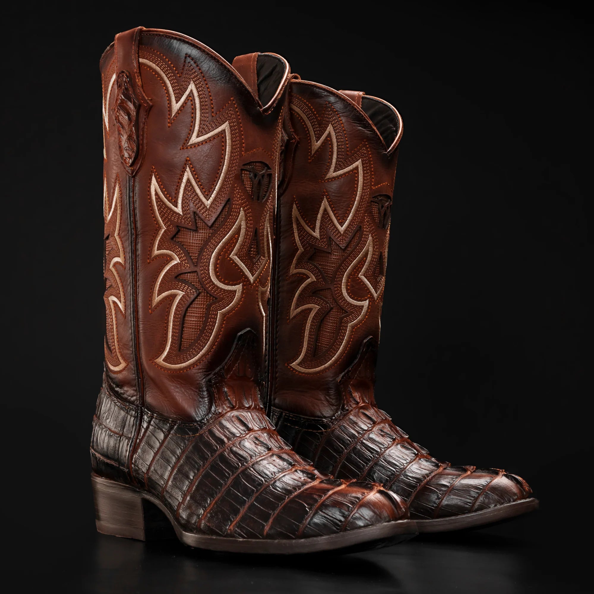 Rodeo Cartie Caiman Tail Print J-Toe Cowboy Boots - Shedron