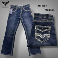 Men's Boot Cut Western Jeans – Stretch Denim Cowboy Pants - Blue LAM- 1851