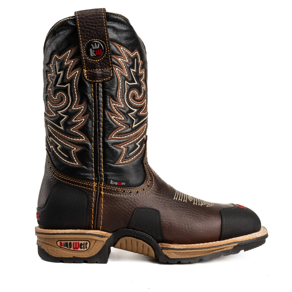 King Welt Buffalo 4020 Steel Toe Square Toe Western Work Boots - Brown