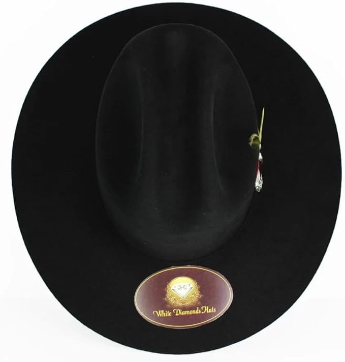 Men’s White Diamonds 200X Carin Leon Style Western Cowboy Fur Felt Hat - Black