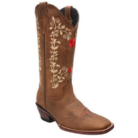 White Diamonds Women's Floral Embroidered Square Toe Rodeo Cowgirl Boots – Tobacco