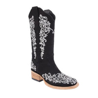 White Diamonds Women's Embroidered Square Toe Rodeo Cowgirl Boots – Black