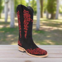 White Diamonds Women's Embroidered Square Toe Rodeo Cowgirl Boots – Black