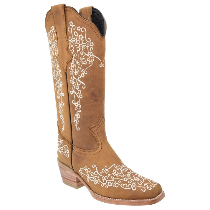 White Diamonds Women's Embroidered Square Toe Rodeo Cowgirl Boots – Honey