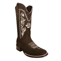 White Diamonds Women's Rose Embroidered Square Toe Rodeo Cowgirl Boots – Chocolate