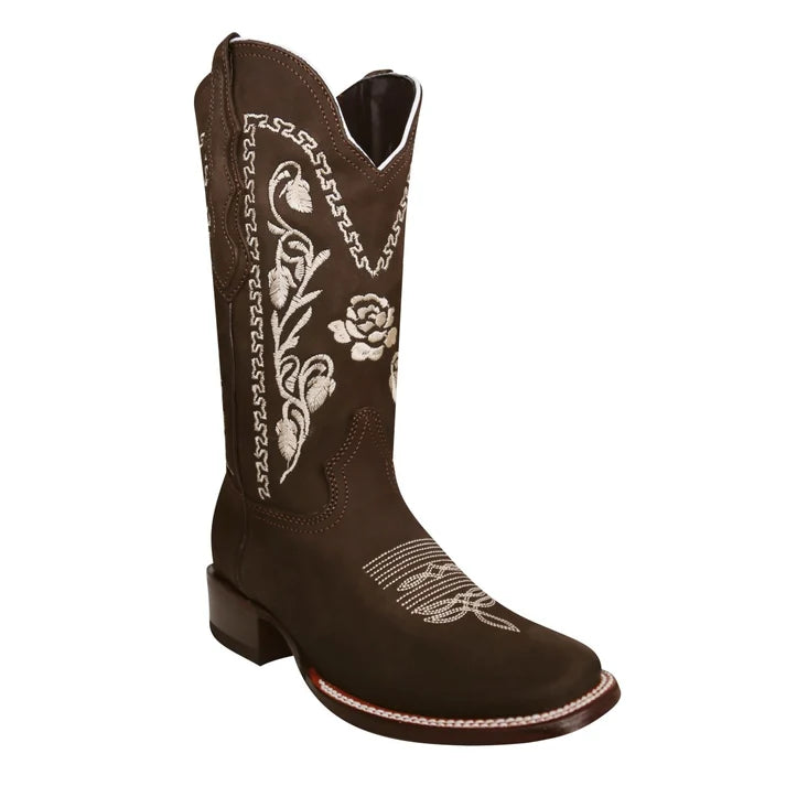 White Diamonds Women's Rose Embroidered Square Toe Rodeo Cowgirl Boots – Chocolate