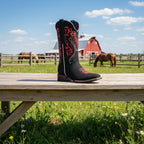 White Diamonds Women's Paisley Embroidered Nubuck Square Toe Cowgirl Boots – Black