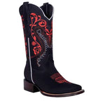 White Diamonds Women's Paisley Embroidered Nubuck Square Toe Cowgirl Boots – Black