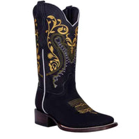 White Diamonds Women's Paisley Embroidered Nubuck Square Toe Cowgirl Boots – Black
