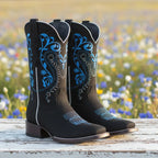 White Diamonds Women's Paisley Embroidered Nubuck Square Toe Cowgirl Boots – Black