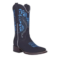 White Diamonds Women's Paisley Embroidered Nubuck Square Toe Cowgirl Boots – Black