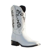 White Diamonds Women's Embroidered Leather Square Toe Cowgirl Boots – White