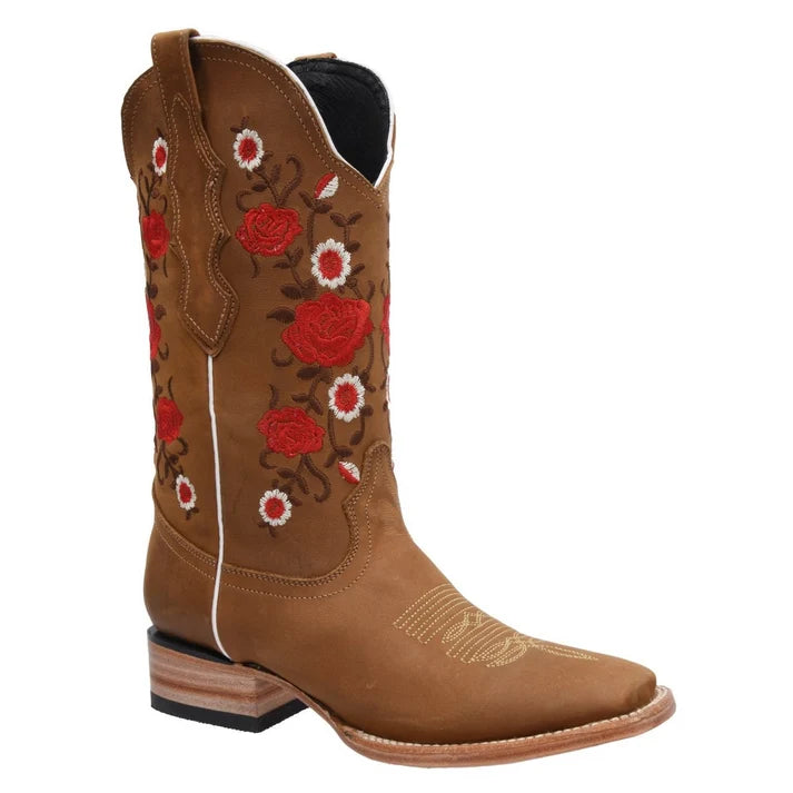 White Diamonds Women's Rose Embroidered Nubuck Square Toe Cowgirl Boots – Taupe