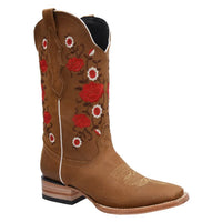 White Diamonds Women's Rose Embroidered Nubuck Square Toe Cowgirl Boots – Taupe