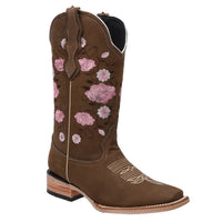 White Diamonds Women's Rose Embroidered Nubuck Square Toe Cowgirl Boots – Tobacco