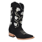 White Diamonds Women's Rose Embroidered Nubuck Square Toe Cowgirl Boots – Black