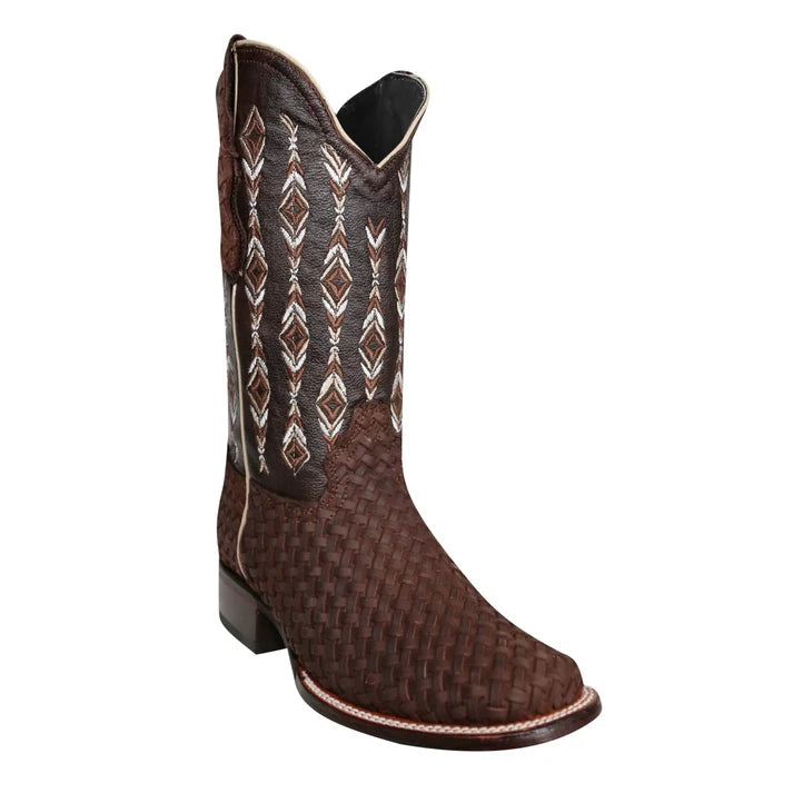 White Diamonds Women's Woven Leather Square Toe Rodeo Cowgirl Boots – Brown