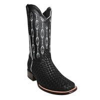 White Diamonds Women's Woven Leather Square Toe Rodeo Cowgirl Boots – Black