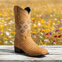 White Diamonds Women's Woven Leather Square Toe Rodeo Cowgirl Boots – Honey