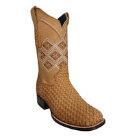White Diamonds Women's Woven Leather Square Toe Rodeo Cowgirl Boots – Honey