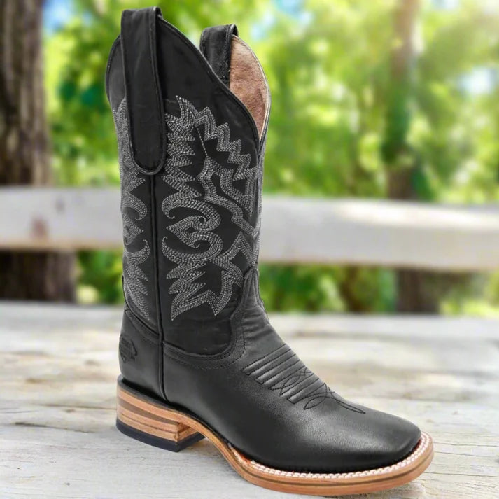 White Diamonds Women's Napa Leather Square Toe Rodeo Cowgirl Boots – Black