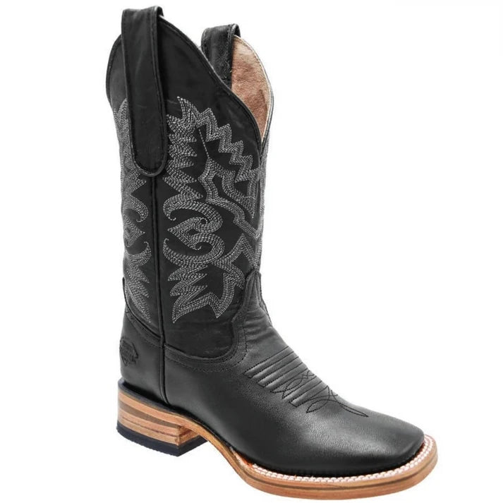 White Diamonds Women's Napa Leather Square Toe Rodeo Cowgirl Boots – Black