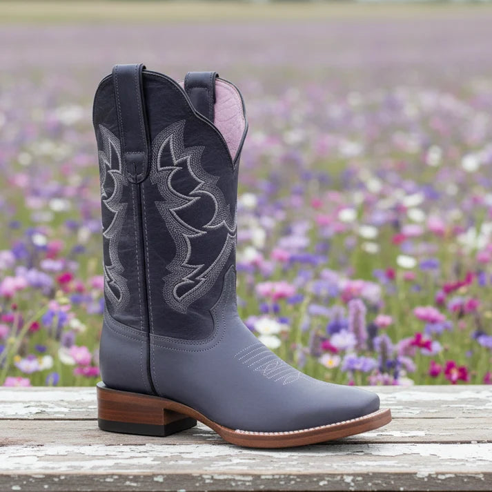 White Diamonds Women's Napa Leather Square Toe Rodeo Cowgirl Boots – Dark Grey