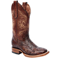 White Diamonds Women's Hand-Tooled Leather Square Toe Rodeo Cowgirl Boots – Brown