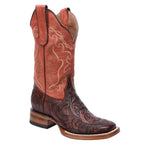 White Diamonds Women's Hand-Tooled Leather Square Toe Rodeo Cowgirl Boots – Cognac
