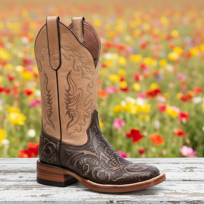 White Diamonds Women's Hand-Tooled Leather Square Toe Rodeo Cowgirl Boots – Orix