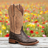 White Diamonds Women's Hand-Tooled Leather Square Toe Rodeo Cowgirl Boots – Orix