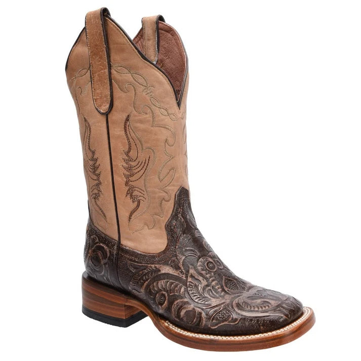White Diamonds Women's Hand-Tooled Leather Square Toe Rodeo Cowgirl Boots – Orix