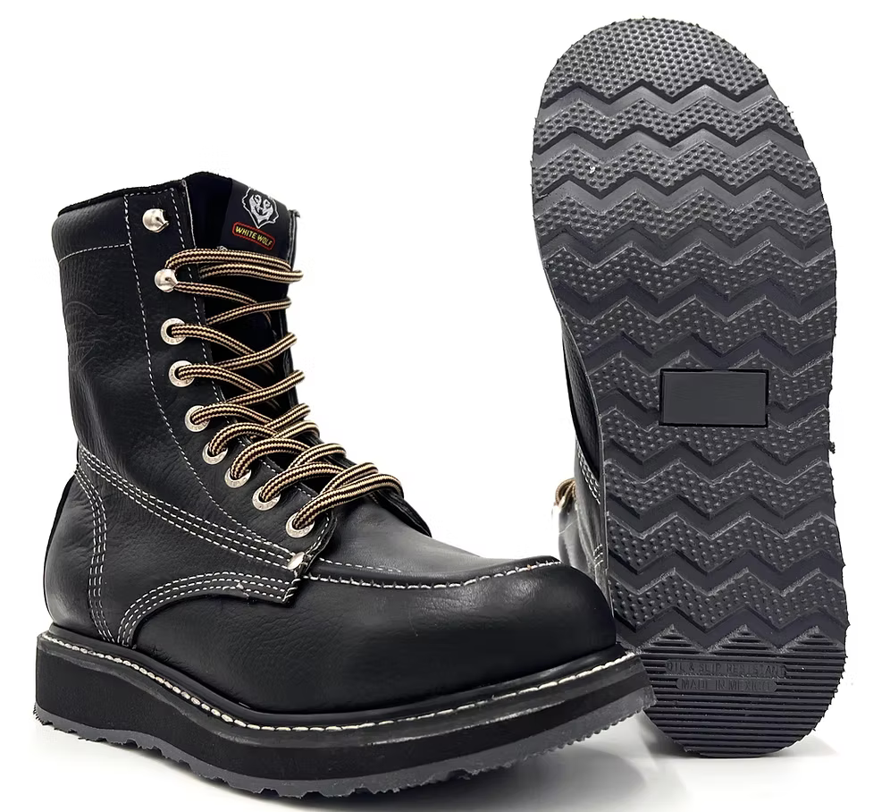 Fuerbo Boots Men”s WW–995 Classic Moc Toe Lace Up Safety Toe– Black