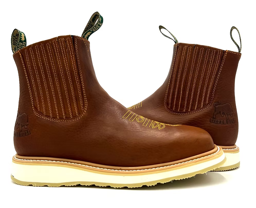 Fuerbo Boots Men”s SB–3073 Slip On Rodeo Work Boot–Brown
