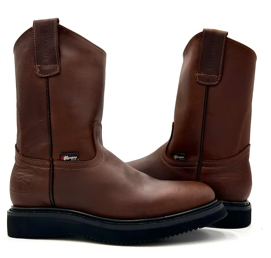Fuerbo Boots Men”s AO–470 Brown Work Boot Black Wedge Sole